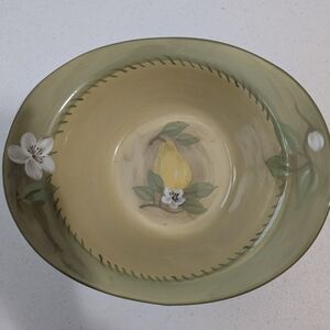 VINTAGE! Pfaltzgraff Aurora Green Oval Vegetable Soup Serving Dish Bowl